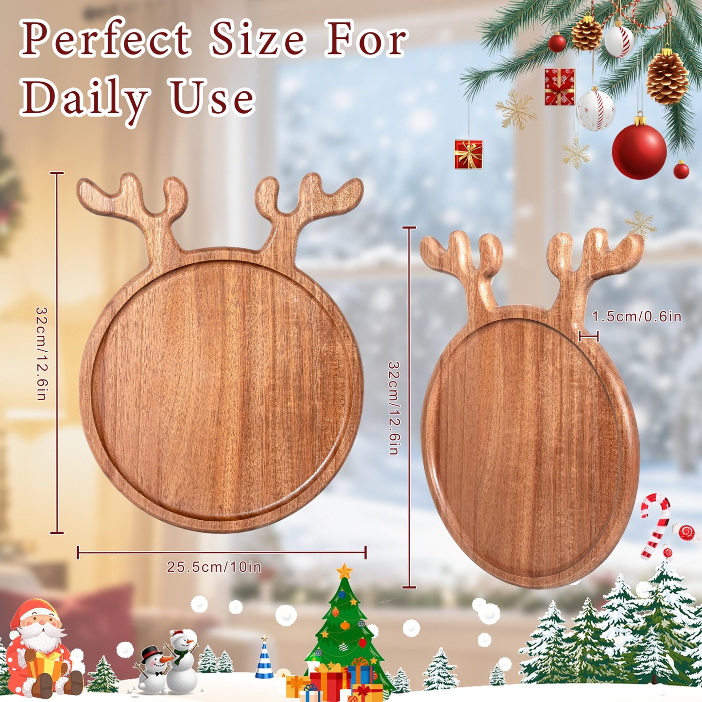 AUNECY Christmas Elegant Reindeer-Shaped Acacia Wood Serving Platter, Decorative Charcuterie Board for Fruits, Snacks, and Cheese, Festive Holiday Kitchen Decor and Ideal Gift for Home Entertaining