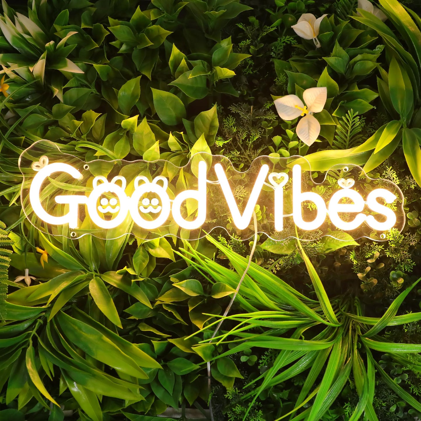 Enuoli Good Vibes Neon Sign for Wall Decor, Cute Cartoon Good Vibes Neon Lights Sign for Wall Decor, USB Operated LED Sign for Bedroom, Party, Bar, Salon - Best Gifts for Birthday, Christmas(Warm White)