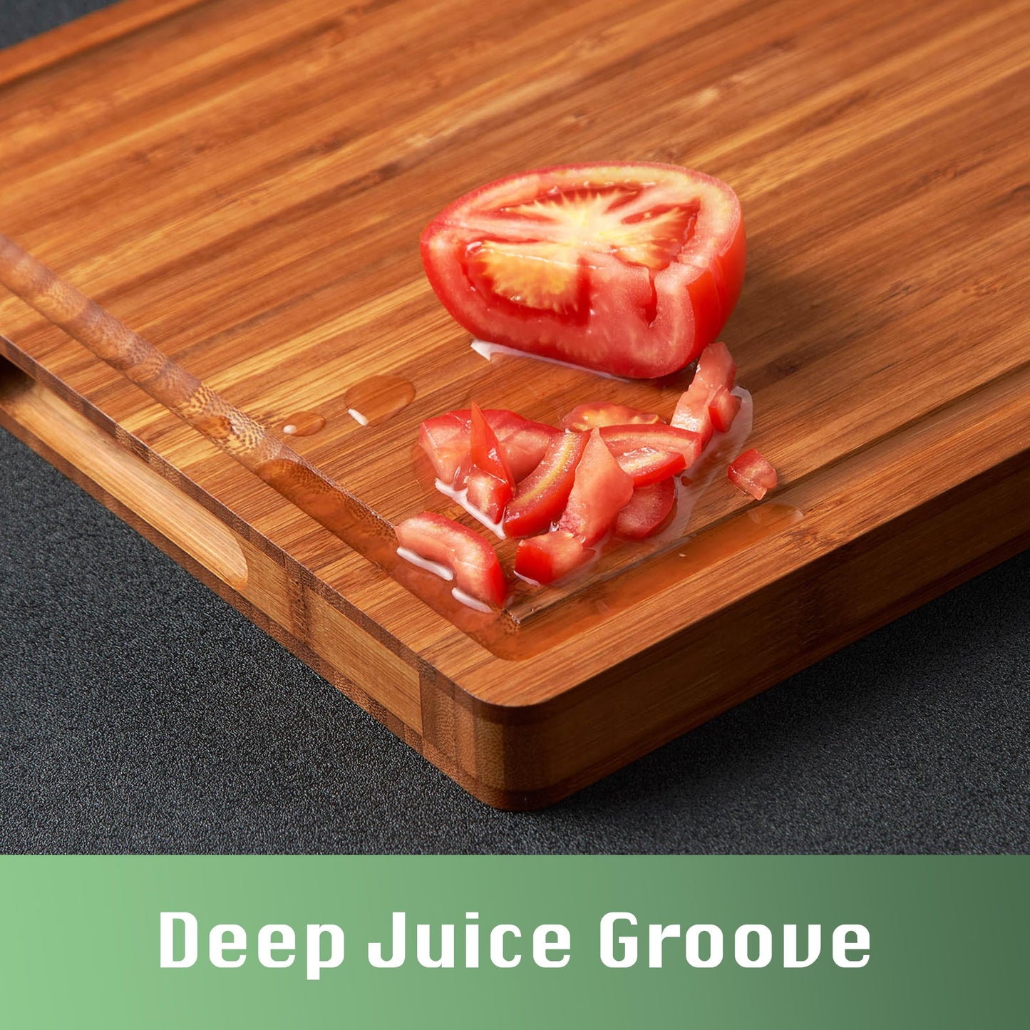 Allsum Bamboo Wood Cutting Board for Kitchen, 1" Thick Butcher Block, Cheese Charcuterie Board, with Side Handles and Juice Grooves, 16x11"