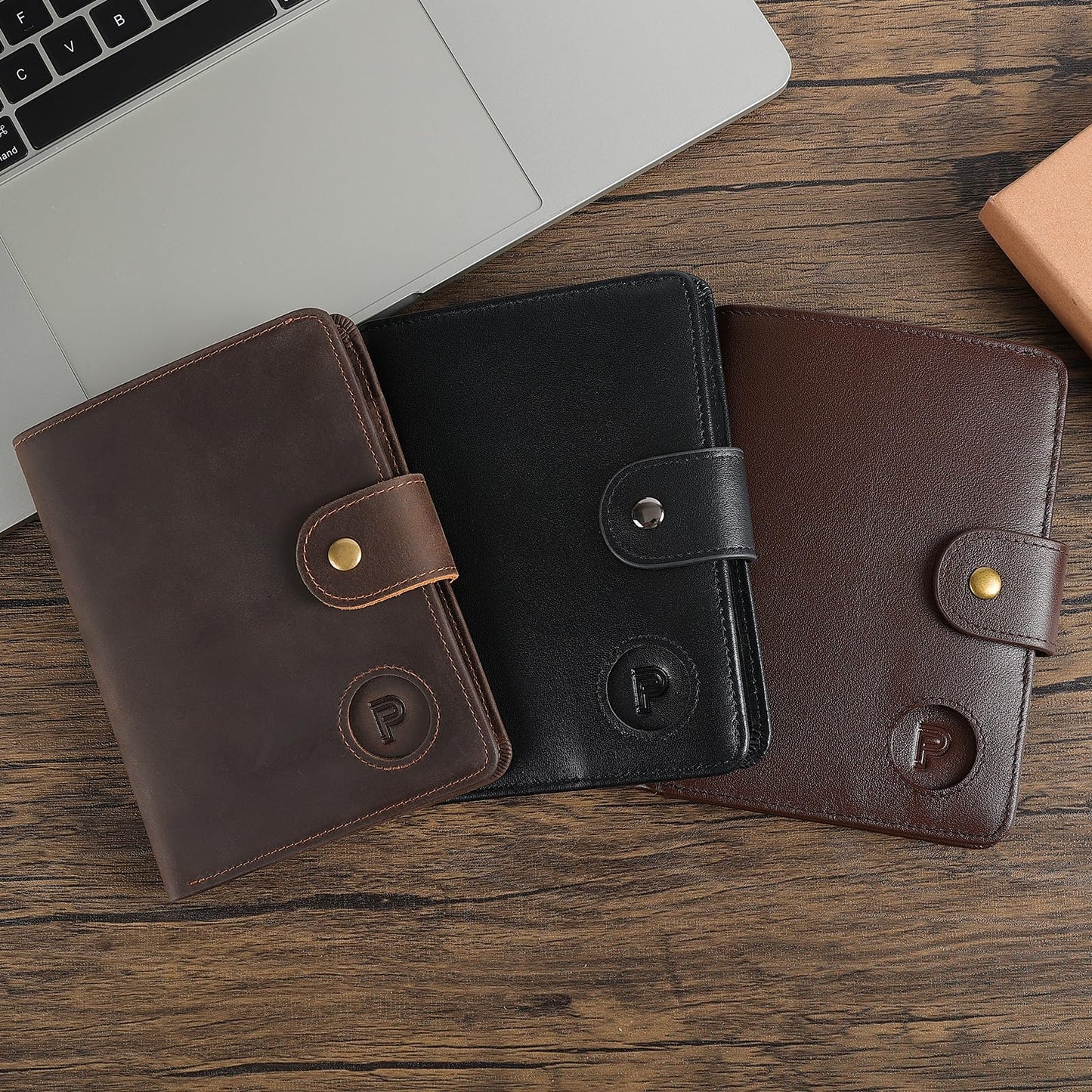 Polare Luxury RFID Blocking Leather Passport Holder Travel Wallet For Men and Women (Coffee with AirTag Slot(Snap Version))