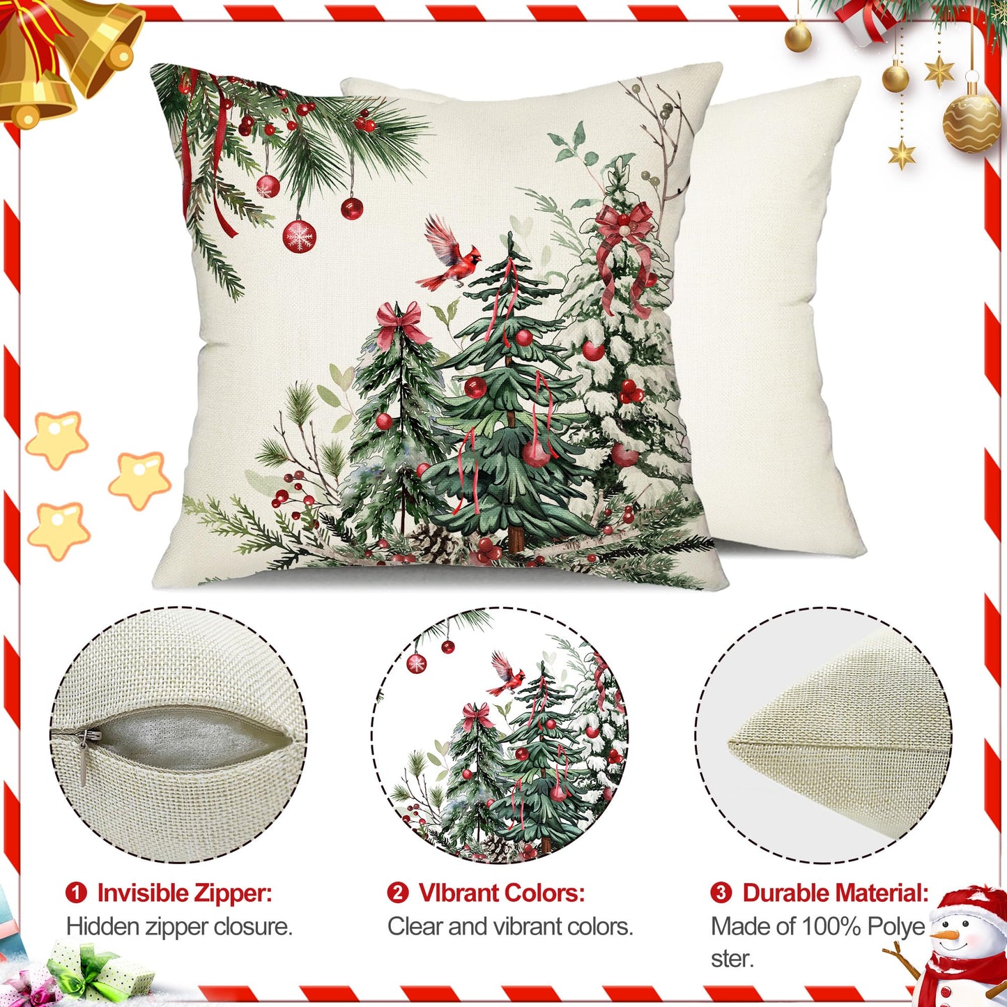 DFXSZ Christmas Pillow Covers 18x18 Inch Set of 2 Christmas Tree Decorations Throw Pillows Winter Xmas Decor for Home Couch TH-35B18
