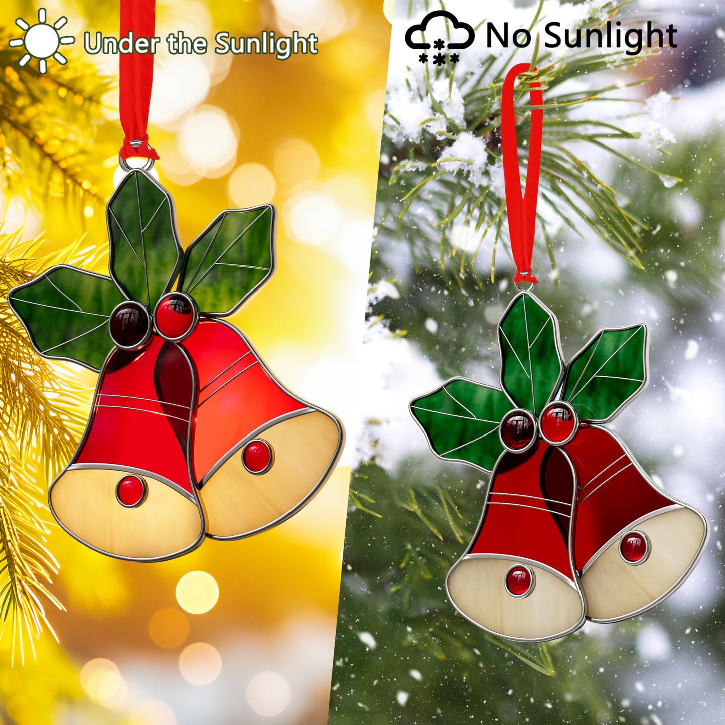 KUNDGLA New Stained Glass Sun Catcher for Windows Hangings Personalized Ornament Metal Decorative Gifts for Mom Grandma Friend Teacher Birthday Christmas Tree Holiday Hanging Decor Gift Box (Red Bell)