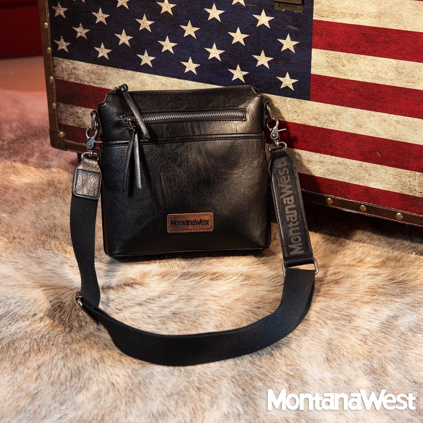 Montana West Black Crossbody Bag for Women Small Cross Body Bag Purses Lightweight Travel Side Purse Shoulder Purses with Guitar Strap MWC-216BK
