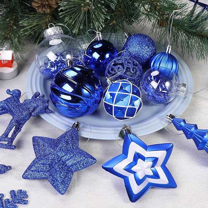 SHareconn 100pcs Christmas Tree Decorations Ornaments Set, Shatterproof Plastic Baubles Decorative Balls for Xmas Tree Decor Holiday Wedding Party, Blue