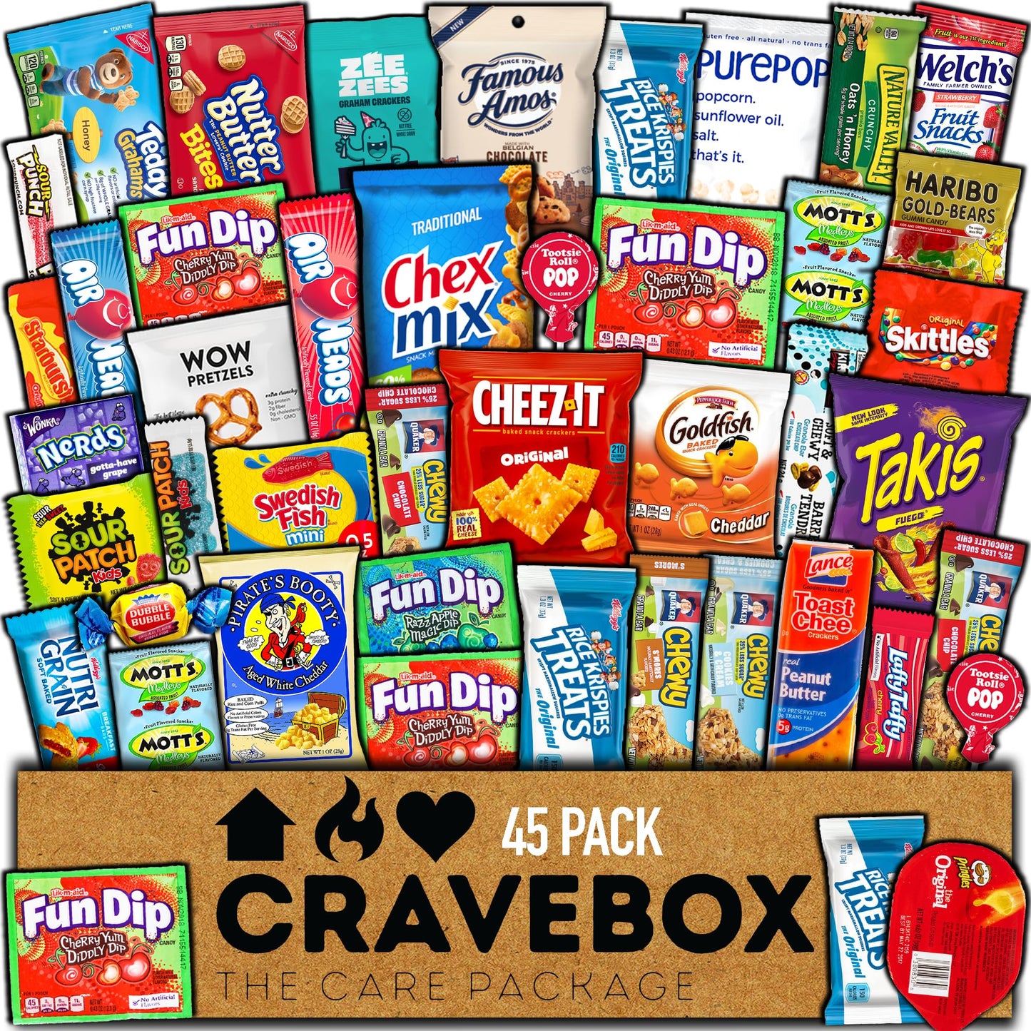 CRAVEBOX Snacks Box Variety Pack Care Package (45 Count) Summer Treats Gift Basket Adults Kids Grandkids Guys Girls Women Men Boyfriend Birthday Cookies Chips College Student Office School