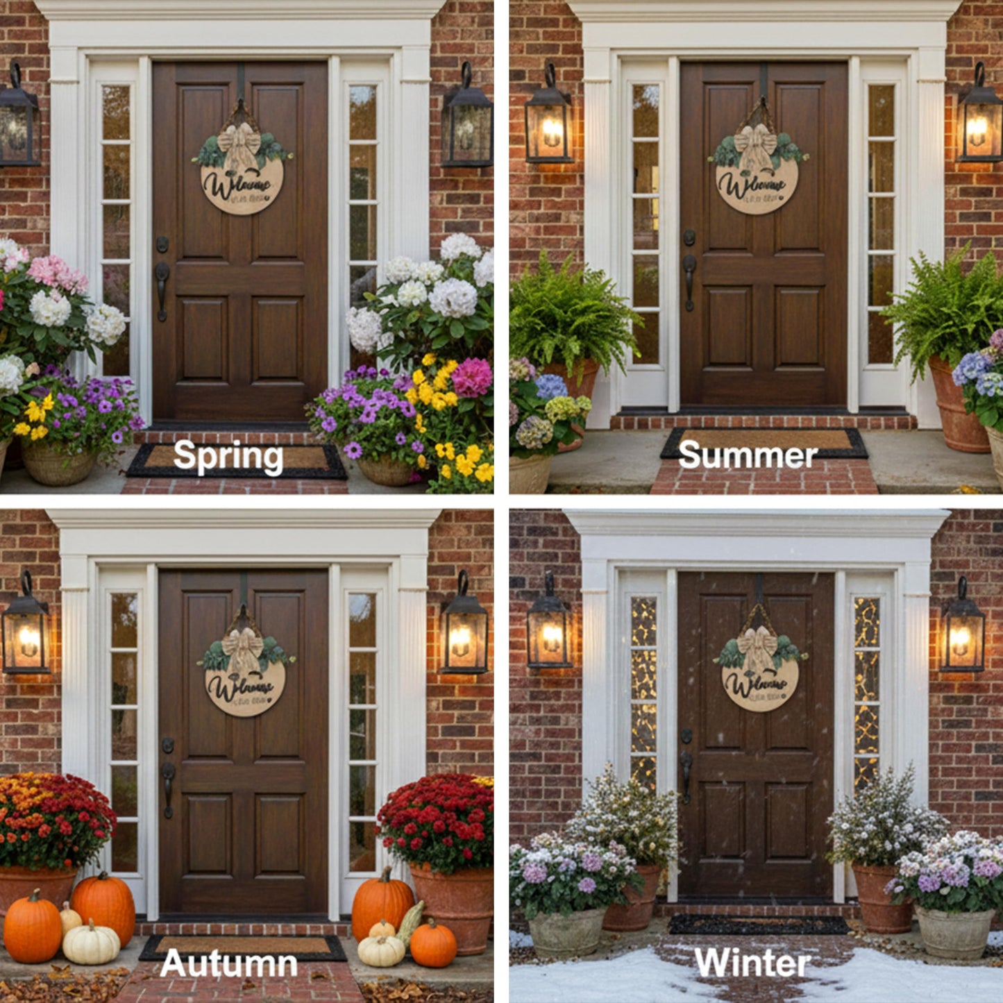 Condorpasea 3D Welcome Sign for Front Door | Home/Farmhouse Porch Décor Wooden Hanging Sign with Artificial Leaves and Rustic Beads | Christmas Classroom |12" Round