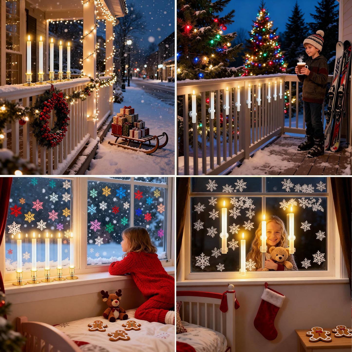 Hoisebecy Christmas Window Candles, 8 Pcs Battery Operated Flameless Taper Candles with Remote, Timer, 3D Wick, Holders & Suction Cups for Christmas, Wedding, Halloween Decor