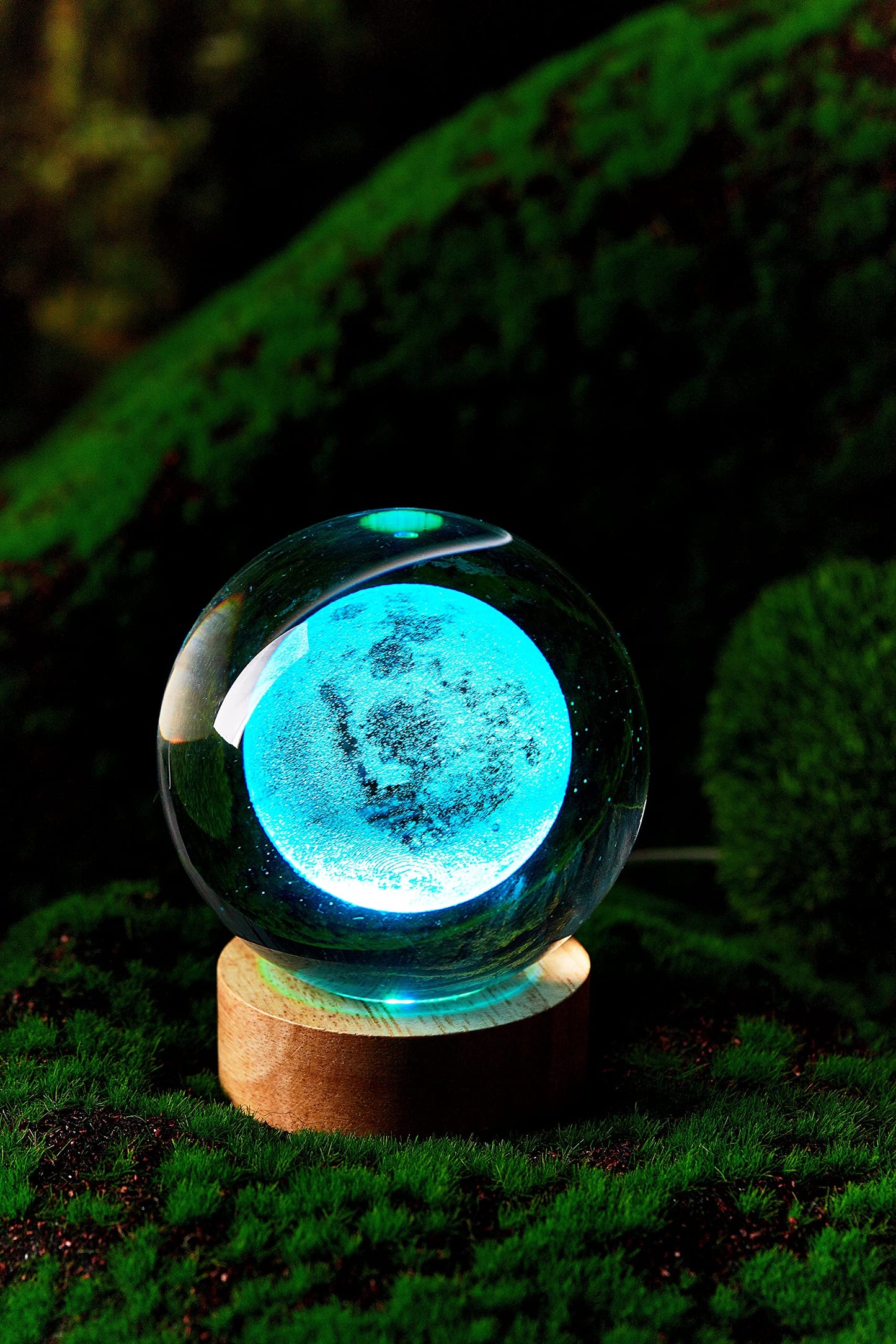 3D Moon Crystal Ball Lamp,3.15 inch Crystal Ball Night Light with Wooden Base,16 Colors Changing Light,Dimmable Remote Control,Desk lamp (F)