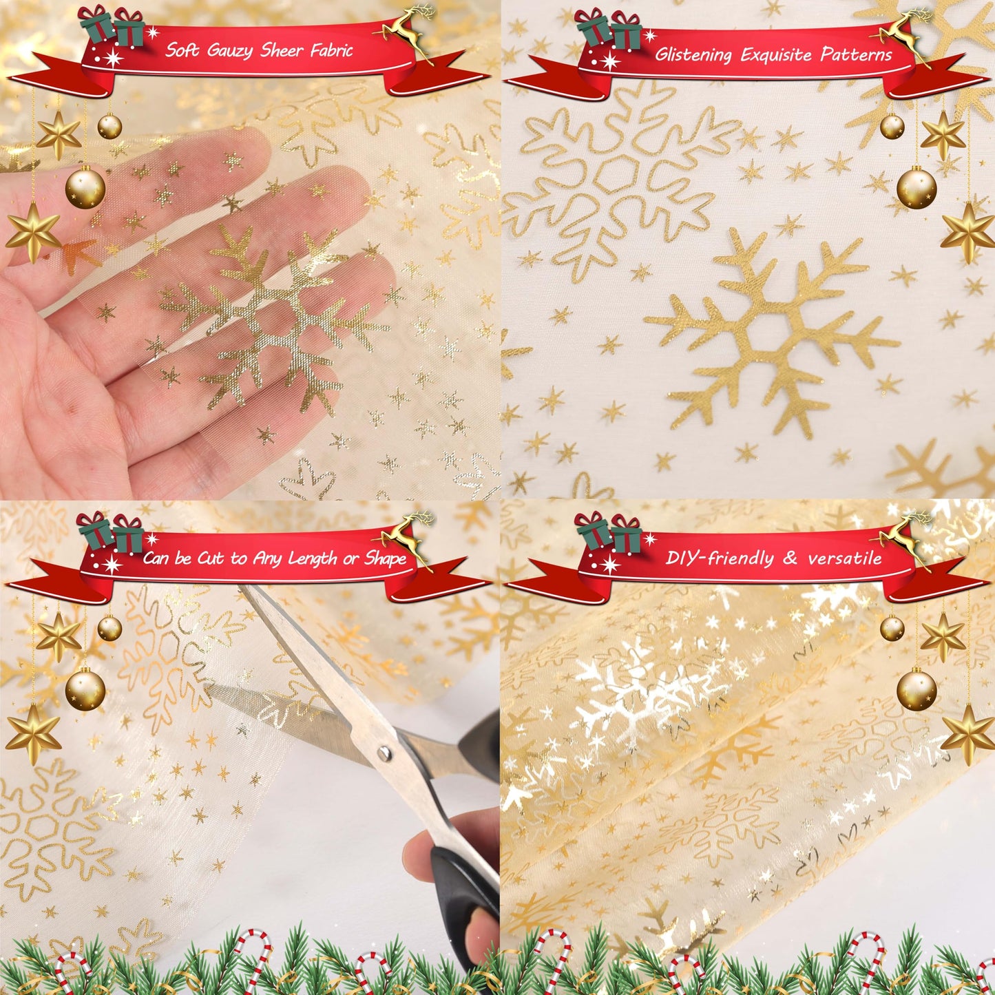 Yonuni Gold Snowflake Table Runner 11x108 Inch - Christmas Tulle Table Runner Gold Table Decorations Centerpiece for Wedding Birthday Christmas Thanksgiving & Party