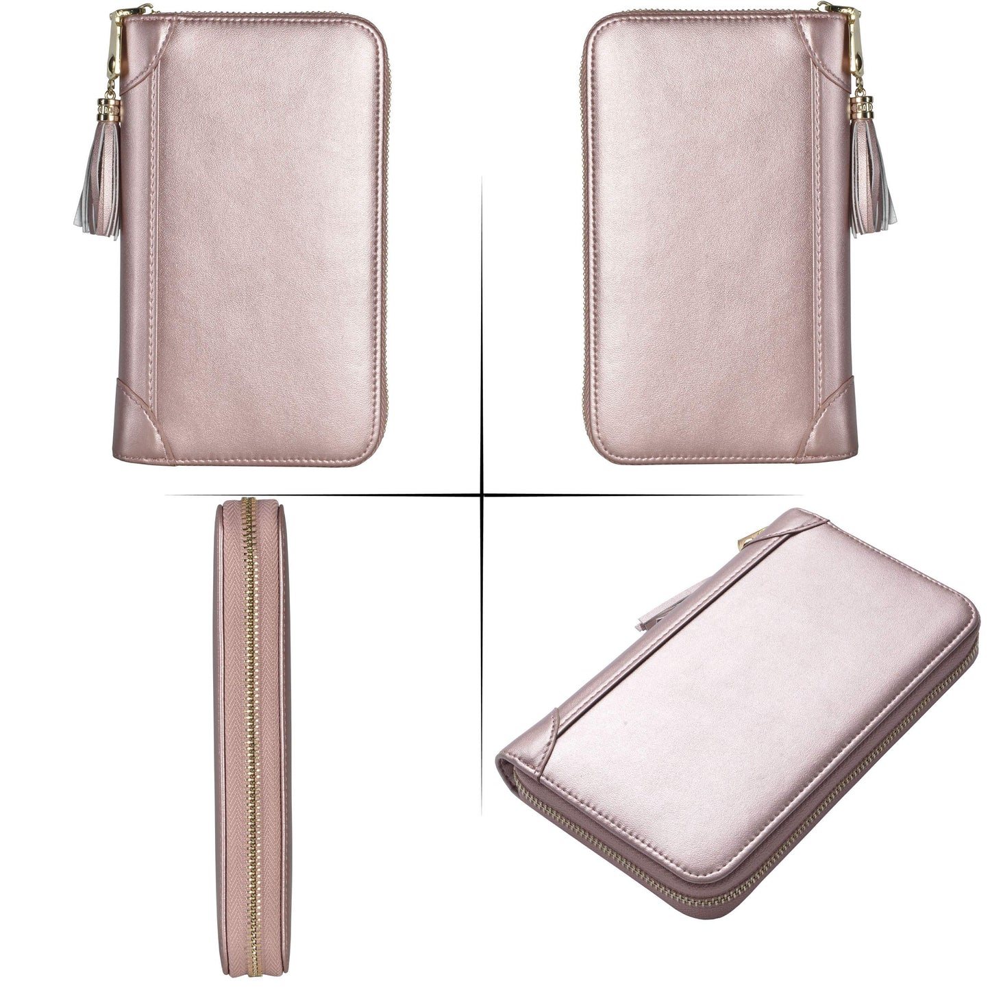 Easyoulife Credit Card Holder Wallet Womens Zipper Leather Case Purse RFID Blocking (Rose Gold)