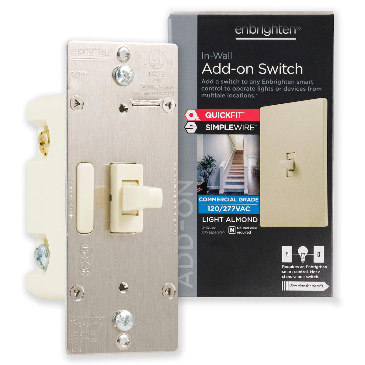 Enbrighten Almond Z-Wave Plus Smart Light Switch with QuickFit and SimpleWire, 3-Way Ready, Compatible with Alexa, Google Assistant, ZWave Hub Required, Repeater/Range Extender, Toggle, 14293