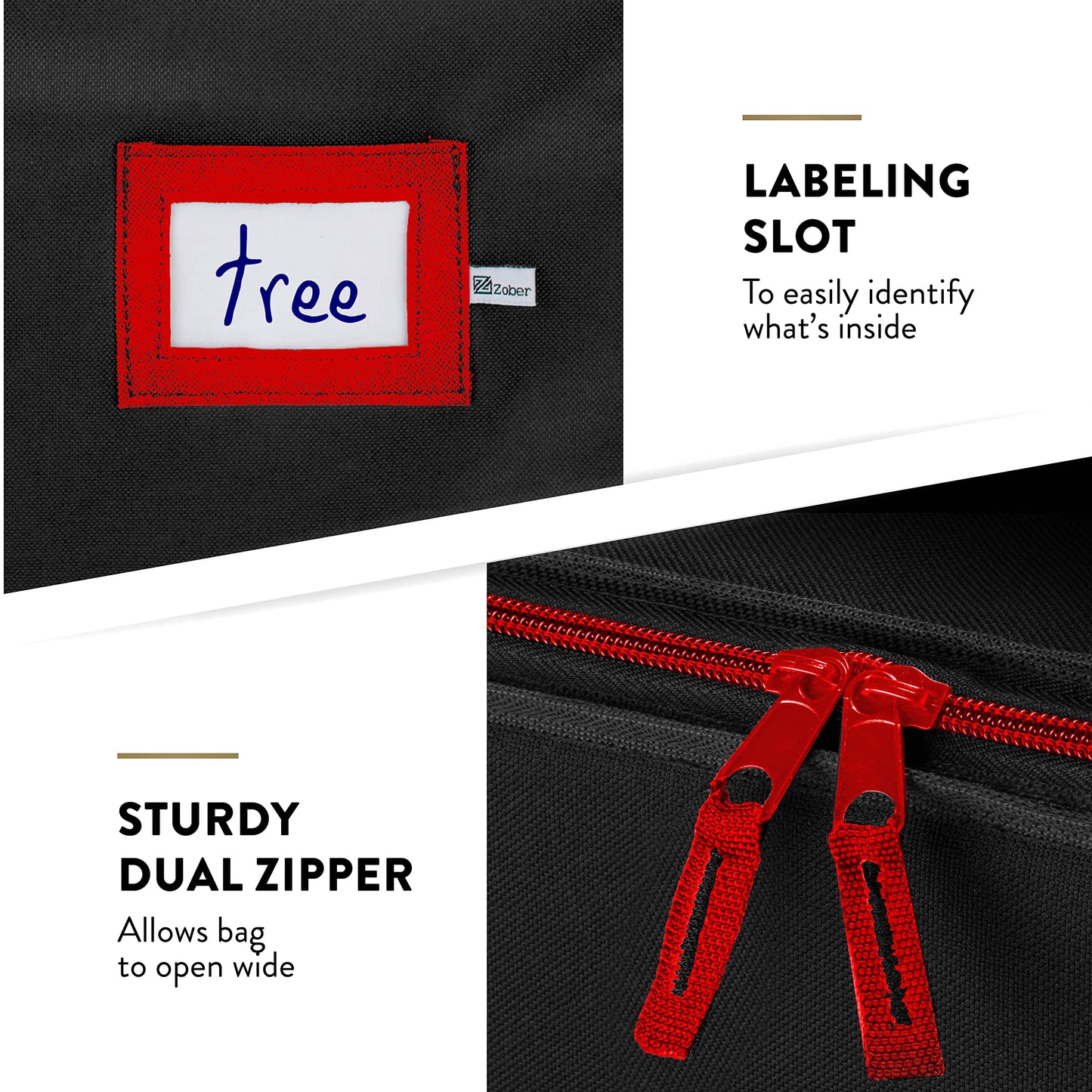 ZOBER 600D Oxford Fabric Rolling Christmas Tree Storage Bag - Fits 7.5 Ft Artificial Trees - Waterproof Christmas Tree Bag For Storage Box For Xmas, Durable Handles and Wheels - Card Slot - Black