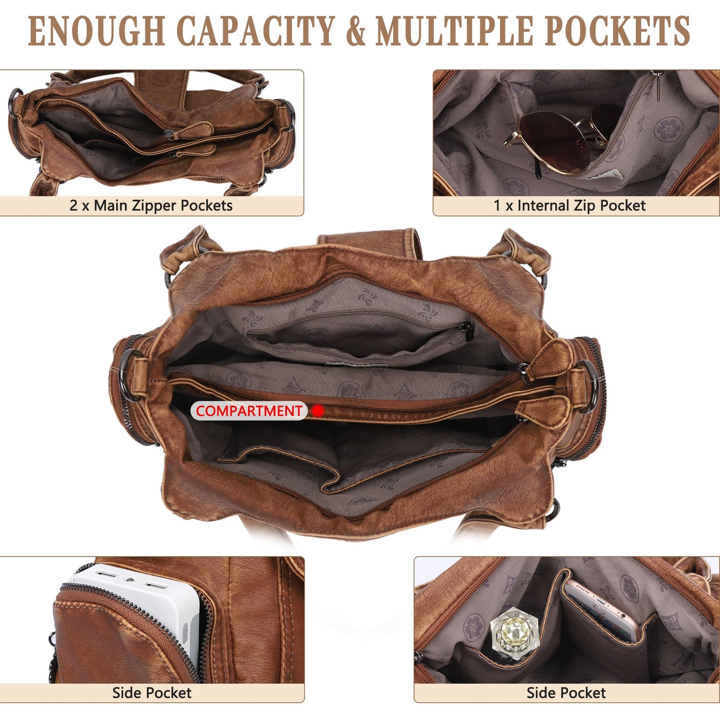 Angel Kiss Hobo Bags for Women Vegan Leather Shoulder Purses and Handbags Ladies Roomy Tote Bags Purse with Crossbody Strap,Brown