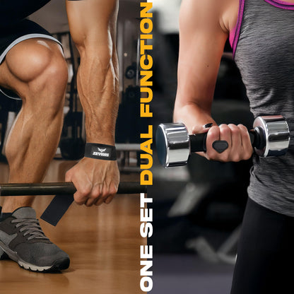 ZEYRAS 2-in-1 Wrist Straps for Weightlifting with Anti-Slip Hand Grips, Gym Lifting Straps with 60 cm Cotton Support, Padded Durable Design, Wrist Lifting Straps Gloves Alternative