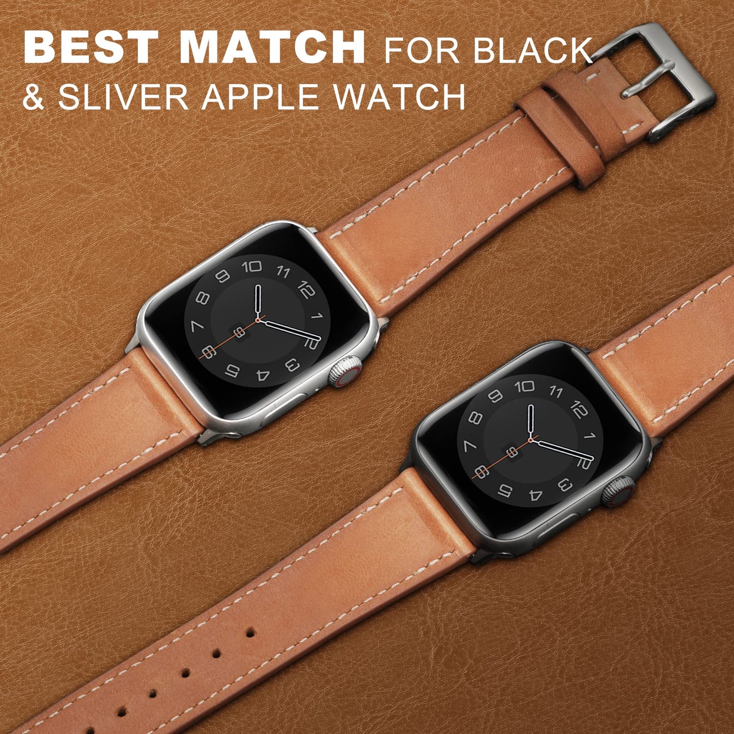 Marge Plus Compatible with Apple Watch Band Series 11/10(42mm), Series 9/8/7(41mm), SE 3/2/1(40mm), (Series 6/5/4(40mm), Series 3/2/1(38mm), Genuine Leather Bands Replacement Strap for iWatch, Women & Men