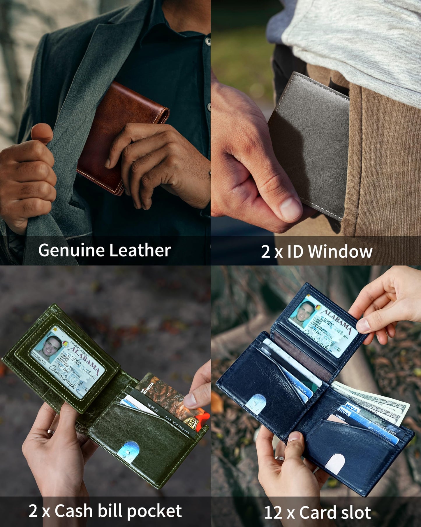 Artpaxy Mens Wallet Bifold Genuine Leather RFID Blocking Wallet for Men with 2 ID Windows 12 Card Holders 2 cash pockets 1 Gift Box
