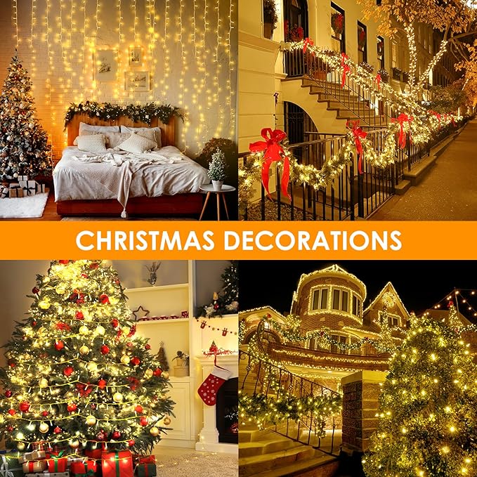 2 Pack 16.5Ft 100 LED Fairy Lights Battery Powered, Outdoor Waterproof Warm White String Lights with Remote, Dimmable Twinkle Lights for Bedroom Wedding Party Classroom Tree Christmas Decoration