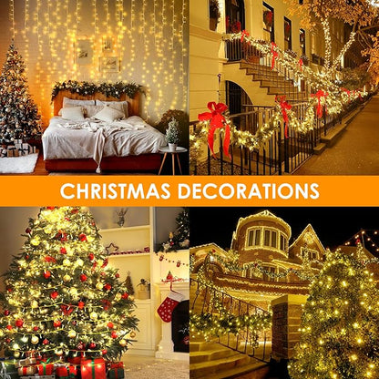 2 Pack 16.5Ft 100 LED Fairy Lights Battery Powered, Outdoor Waterproof Warm White String Lights with Remote, Dimmable Twinkle Lights for Bedroom Wedding Party Classroom Tree Christmas Decoration