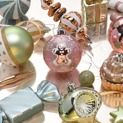 Valery Madelyn Christmas Ball Ornaments Set, 80ct Candyland Macaron Pastel Shatterproof Christmas Tree Decorations, Variety Decorative Hanging Ornaments Bulk for Xmas Holiday Party Decor