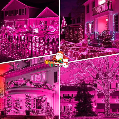 weillsnow Pink Christmas Lights Outdoor, 164 FT 500 LED String Lights Plug in, 8 Modes Waterproof Fairy Lights for Valentines Day, Christmas, Party, Wedding, Bedroom, Garden Decorations
