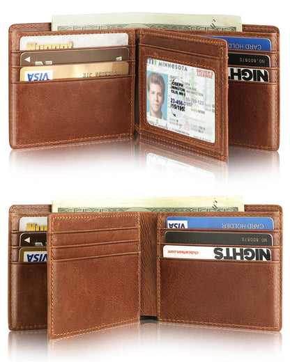 Mens Wallet With AirTag Holder, Bifold Leather RFID Blocking 1 ID Windows 13 Card Holders, Gift Box and Screen Protector Included, AirTag Not Included