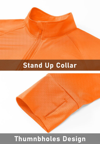 MAGCOMSEN Women's Long Sleeve Jackets Full Zip Lightweight UV Protection Hiking Shirts Athletic Jacket with Pockets Orange L