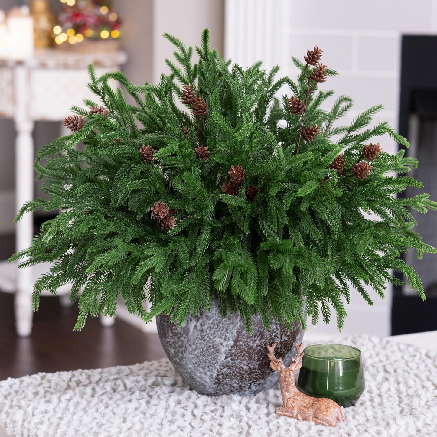 HyeFlora 14 PCS Christmas Norfolk Pine Stems with Small Pine Cones Branches, 19 In Real Touch Artificial DIY Greenery Pine Needles Picks,Xmas Faux Cedar Pine Branche for Vase Indoor Outdoor Home Décor