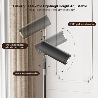 Adjustable Floor Lamp, SIBRILLE Modern Stepless Dimmable Torchiere Tall Lamp with Remote Control, 350°Rotating Head Standing Lamp, Reading Floor Lamp for Living Room, Bedroom, Office & Wall Art, Black