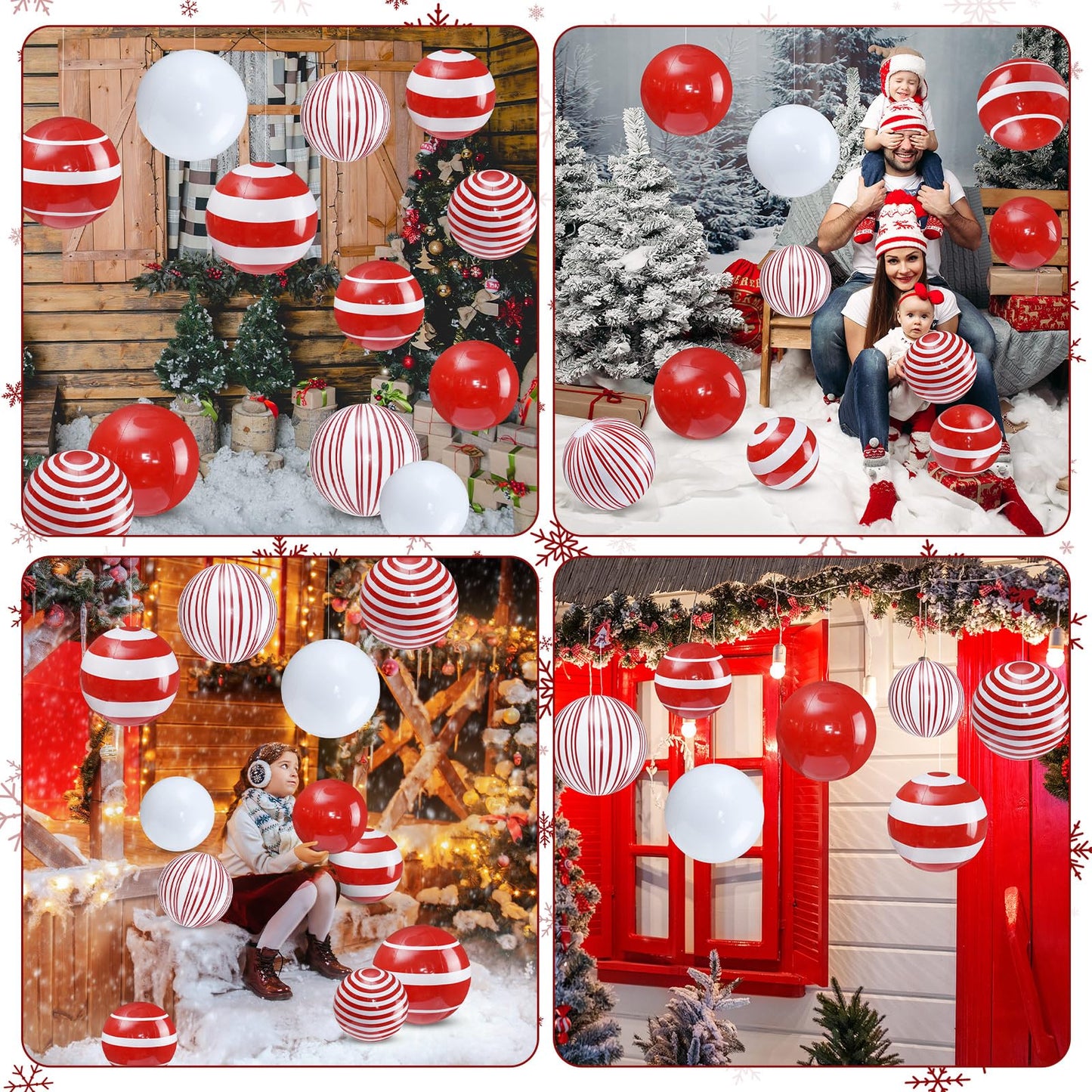 Jetec 12 Pcs 24 Inch 16 Inch Giant Inflatable Christmas Balls Ornaments Large PVC Inflatable Ball Decorations for Xmas Tree Holiday Yard Lawn Porch Outdoor (Red and White,Candy Cane)