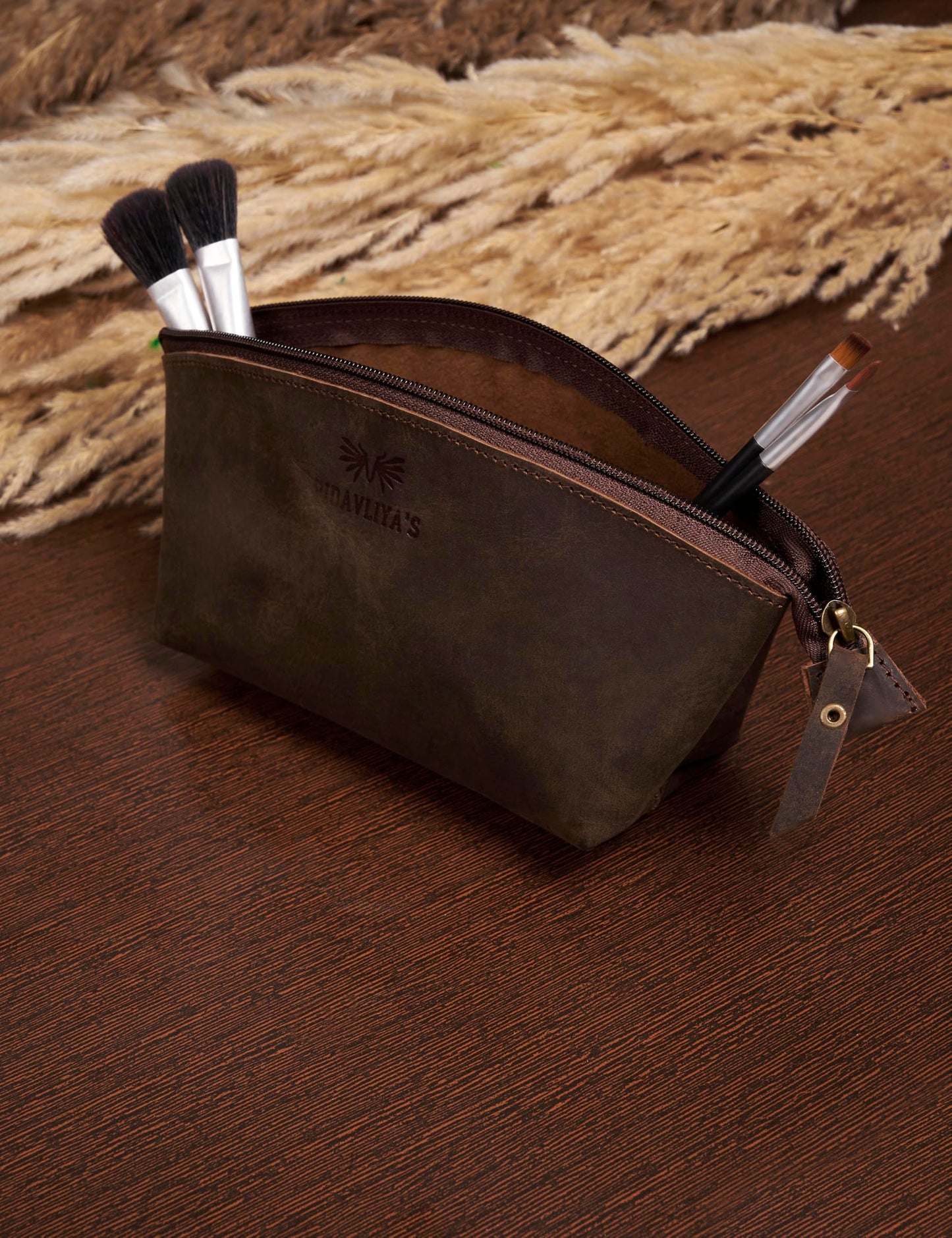 PIDAVLIYA'S Genuine Leather Versatile Gondola Style Handbag - Cosmetic, Toiletry, Makeup, Shaving Organizer Bag - Dopp Kits - Unisex (Brown)