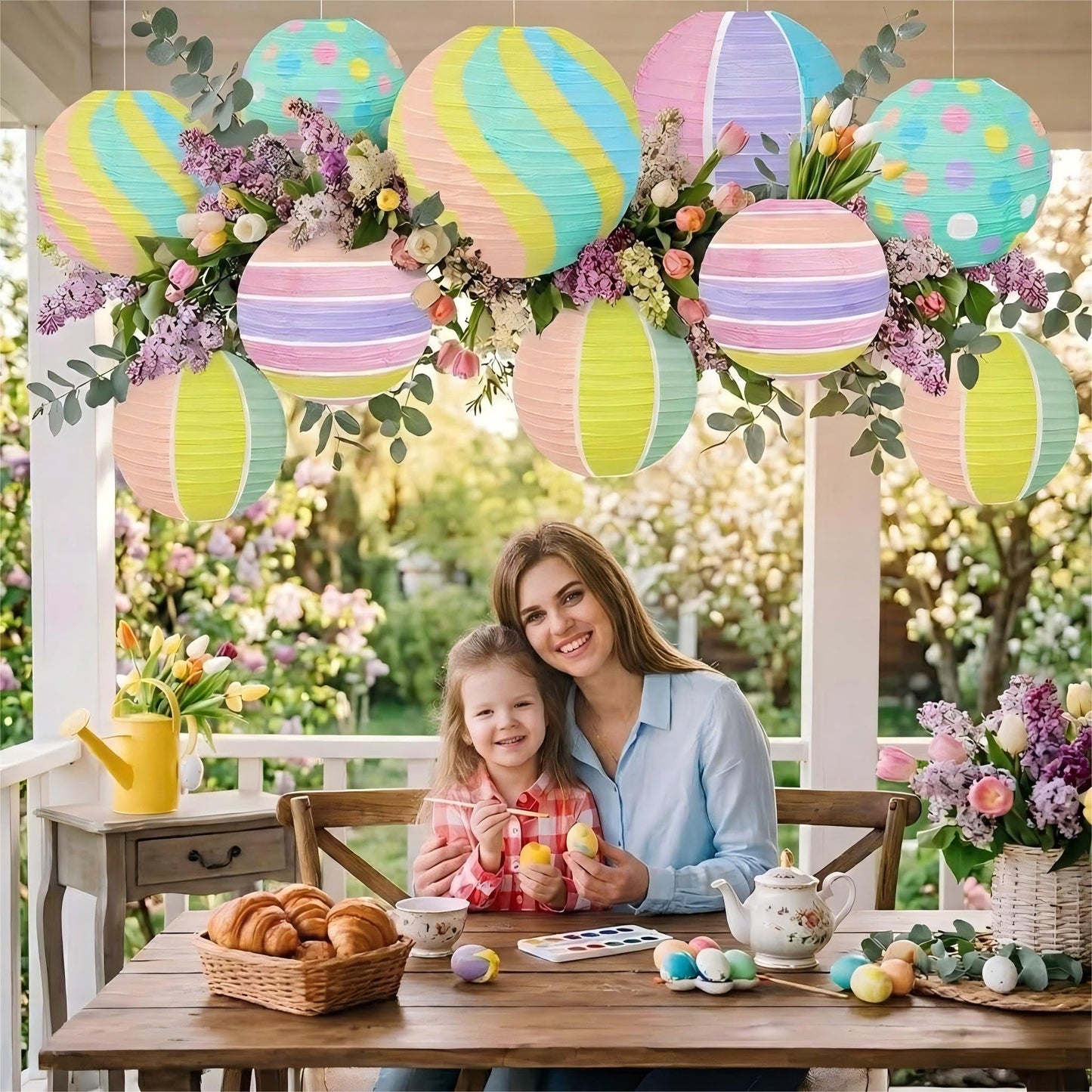 ADLKGG 12 Pieces Pastel Party Decorations - 8 Inches Hanging Paper Lanterns for Baby Shower, Mother's Day Brunch, Spring Garden Party, Bridal Shower and Easter Classroom Decor