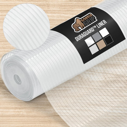 GORILLA GRIP DuraGuard Shelf Liner, Non-Adhesive Cabinet Liners for Kitchen Drawers, Shelves, Refrigerator, Pantry Storage, Bathroom Closet, Durable Waterproof BPA Free Ribbed Plastic, 12x20 Clear
