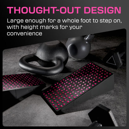 Flexelent Squat Wedge Block Pair - Heel Elevated Squat Wedge for Deeper Squats, Heavy Lifting and Better Form - 17° Angle Exercise Wedges, Slant Board for Squats with Carry Backpack - Pink Power