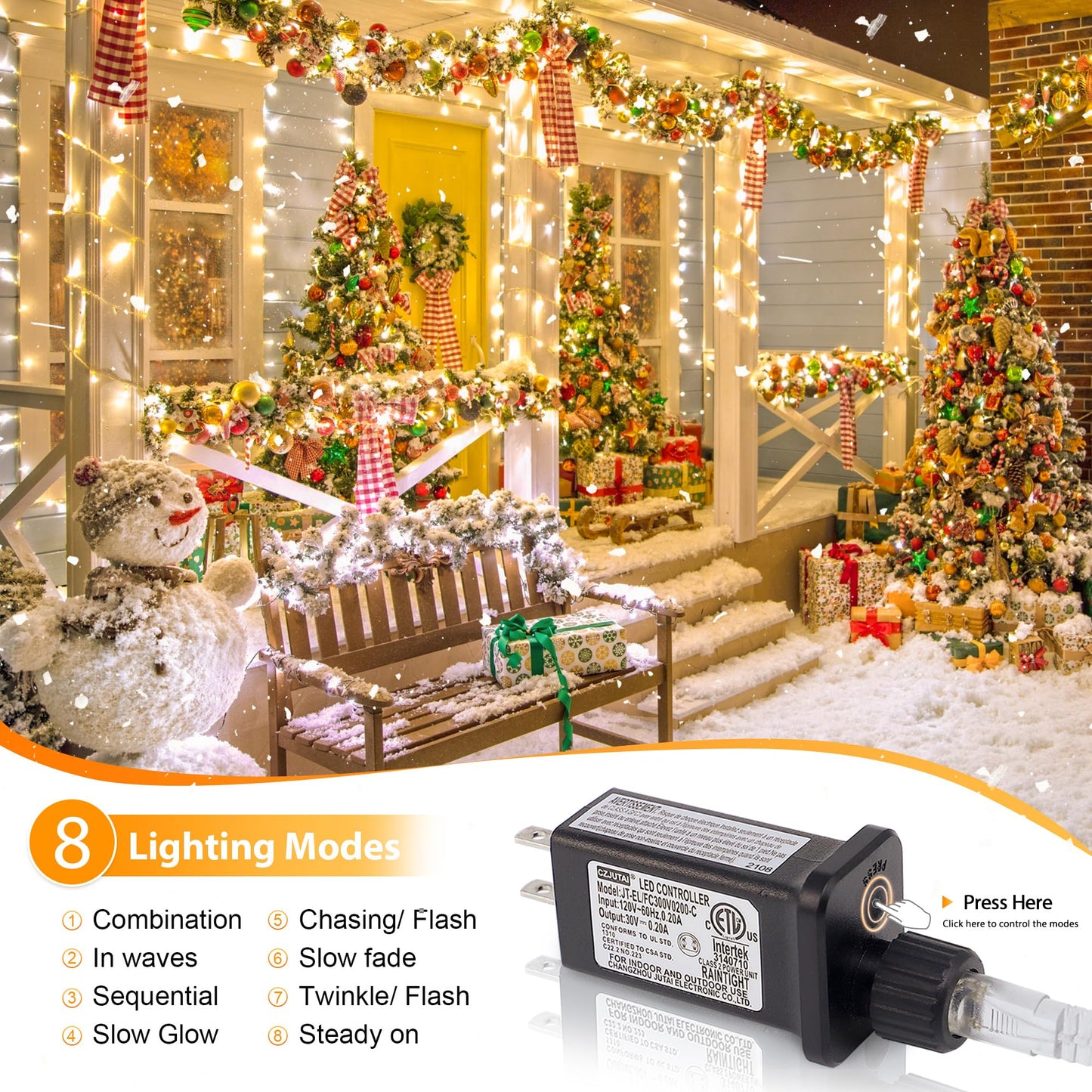 MYGOTO 165 FT 500 LED Christmas Lights Outdoor Indoor, Plug in Warm White String Lights for Outside Waterproof, Connectable Clear Wire Twinkle Light for Christmas Tree Bedroom Classroom Party Decor