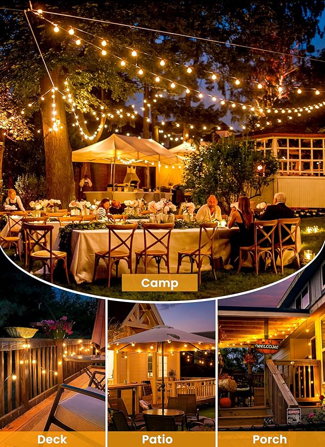 Brightown 38FT Solar String Lights Outdoor with Remote and 16 LED Shatterproof Bulbs, Dimmable & Timable, 3 Light Modes, Solar Patio String Lights Outdoor for Cafe, Garden, Deck, Outside Wedding