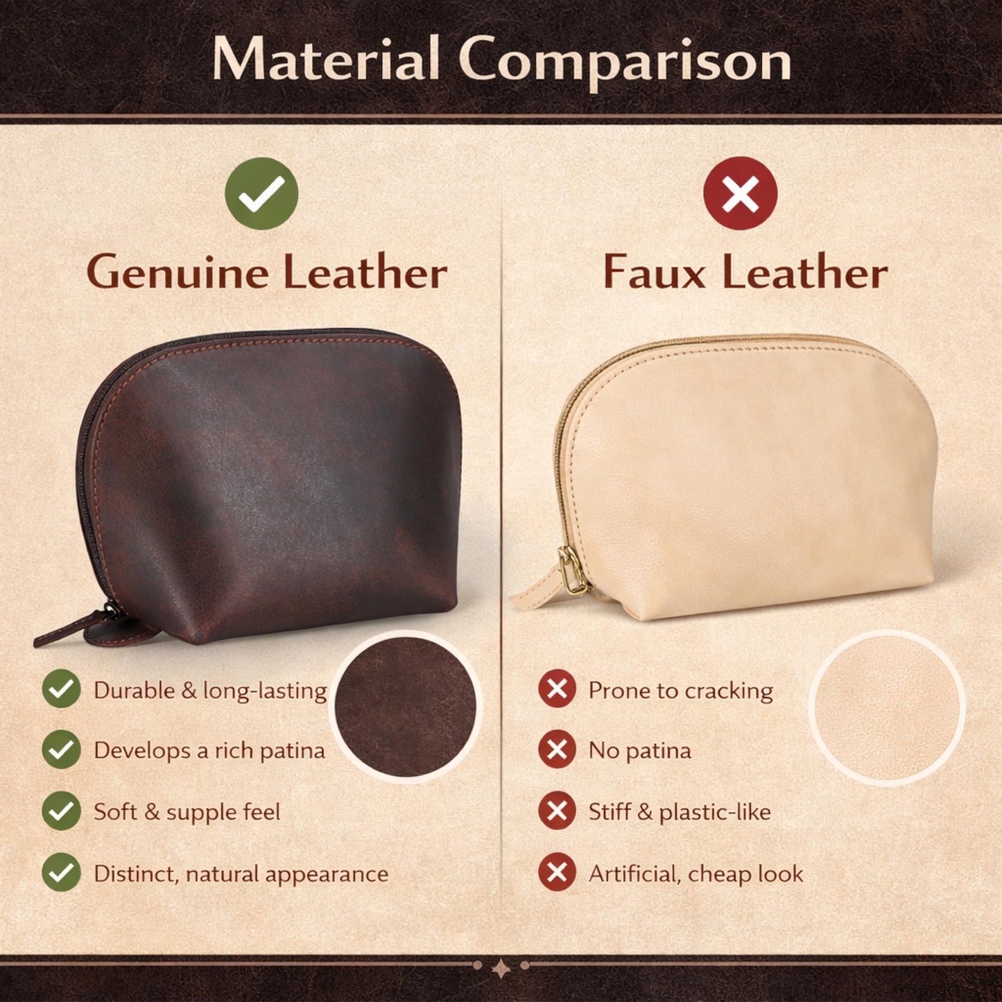 TheAntiq Genuine Leather Toiletry Bag for Men & Women, Leather Makeup Bag, Travel Dopp Kit Organizer with YKK Zipper, Handmade Cosmetics Case for Toiletries & Makeup (9 x 6 x 4 Inch)
