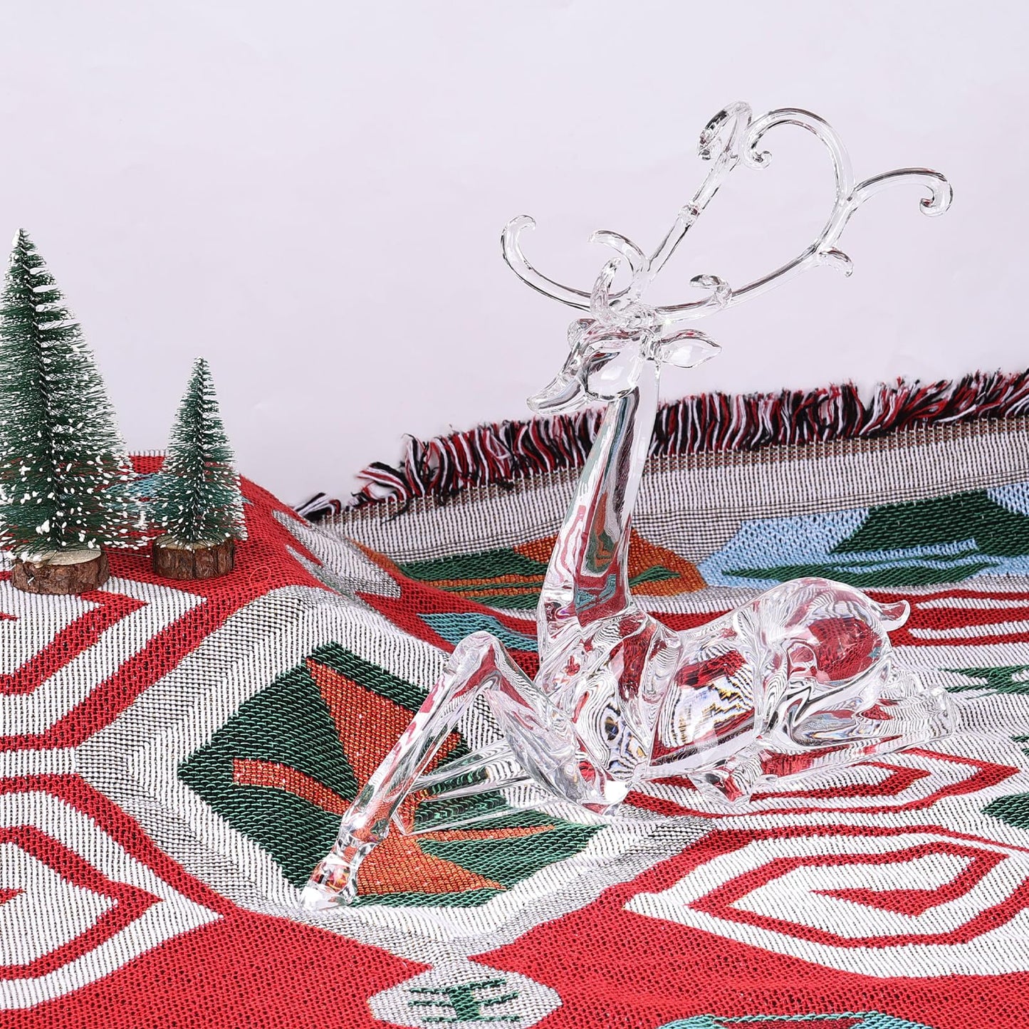 11" Tall Acrylic Christmas Reindeer Figurine - Elegant Clear Large Reindeer Ornaments for Christmas Indoor Decor, Holiday Centerpiece, Living Room, Fireplace, Table Display (Clear Sitting Reindeer)