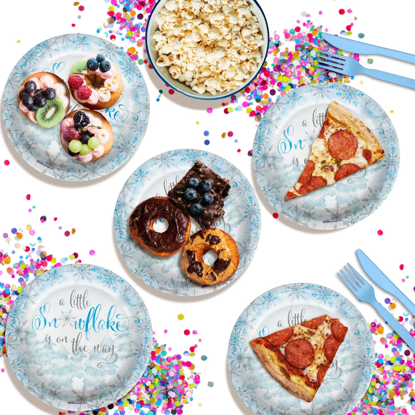 Birthday Galore A Little Snowflake is On The Way Boy's Baby Shower - 32 Piece Disposable Party Supplies - Winter Baby Shower Decorations - Round Party Plates - Large 9" Paper Plates In Bulk