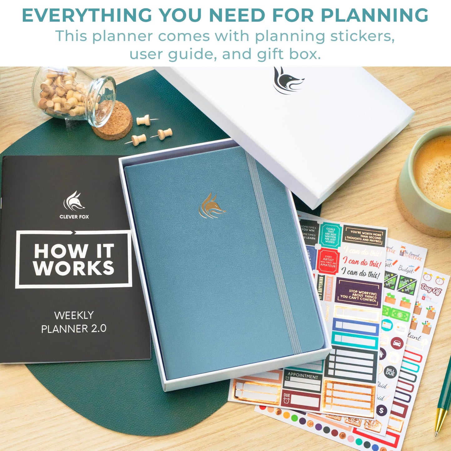 Clever Fox Planner 2nd Edition Dated Jan 2026-Jan 2027 – Colorful Weekly & Monthly Goal Setting Planner, Habit Trackers, Time Management and Productivity Organizer, Gratitude Journal, A5 (Aquamarine)