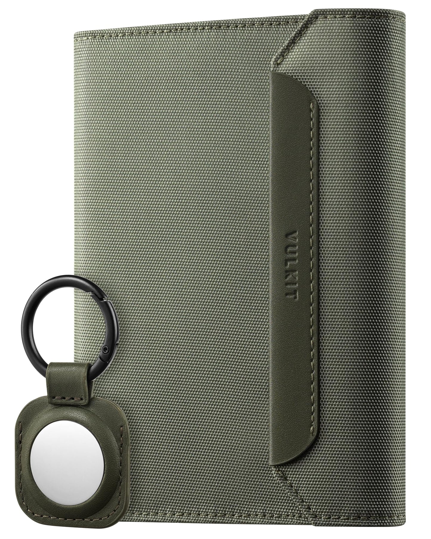 VULKIT Passport Wallet with Detachable AirTag Holder, Vegan Leather Passport Holder, RFID Blocking, Travel Essential, Magnetic Closure, Green