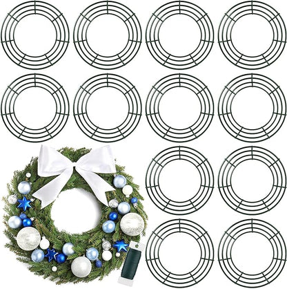 Fovths12 Pack Christmas Wire Wreath Ring 14 Inches Metal Wire Wreath Frame with Floral Wires Green DIY Floral Crafts for Xmas Halloween New Year Holiday Valentines Day Decor