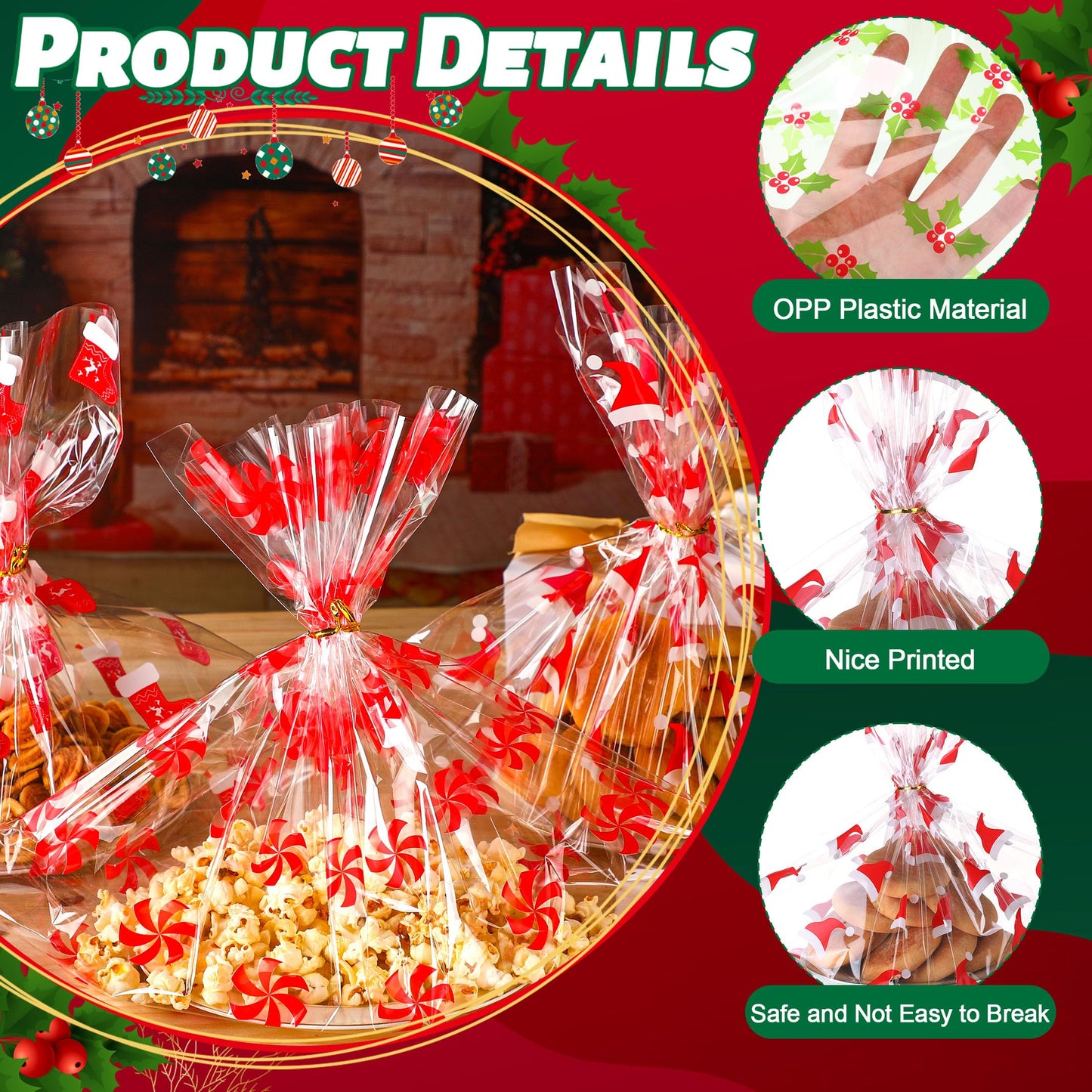 Yexiya 24 Pcs Christmas Cellophane Cookie Tray Bags 15" x 18" Clear Cello Serving Tray Bags with Twist Ties for Cookie, Treats, Gift Wrap or Display Winter Xmas Theme Party Supplies(8 Styles)