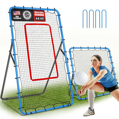 JOLORLY 2-in-1 Volleyball Rebounder Net, Adjustable 7×4 ft to 4.5×4 ft Bounce Back Training Rebound Equipment with Angle Customization for Volleying, Bumping, Spiking Practice (Blue)
