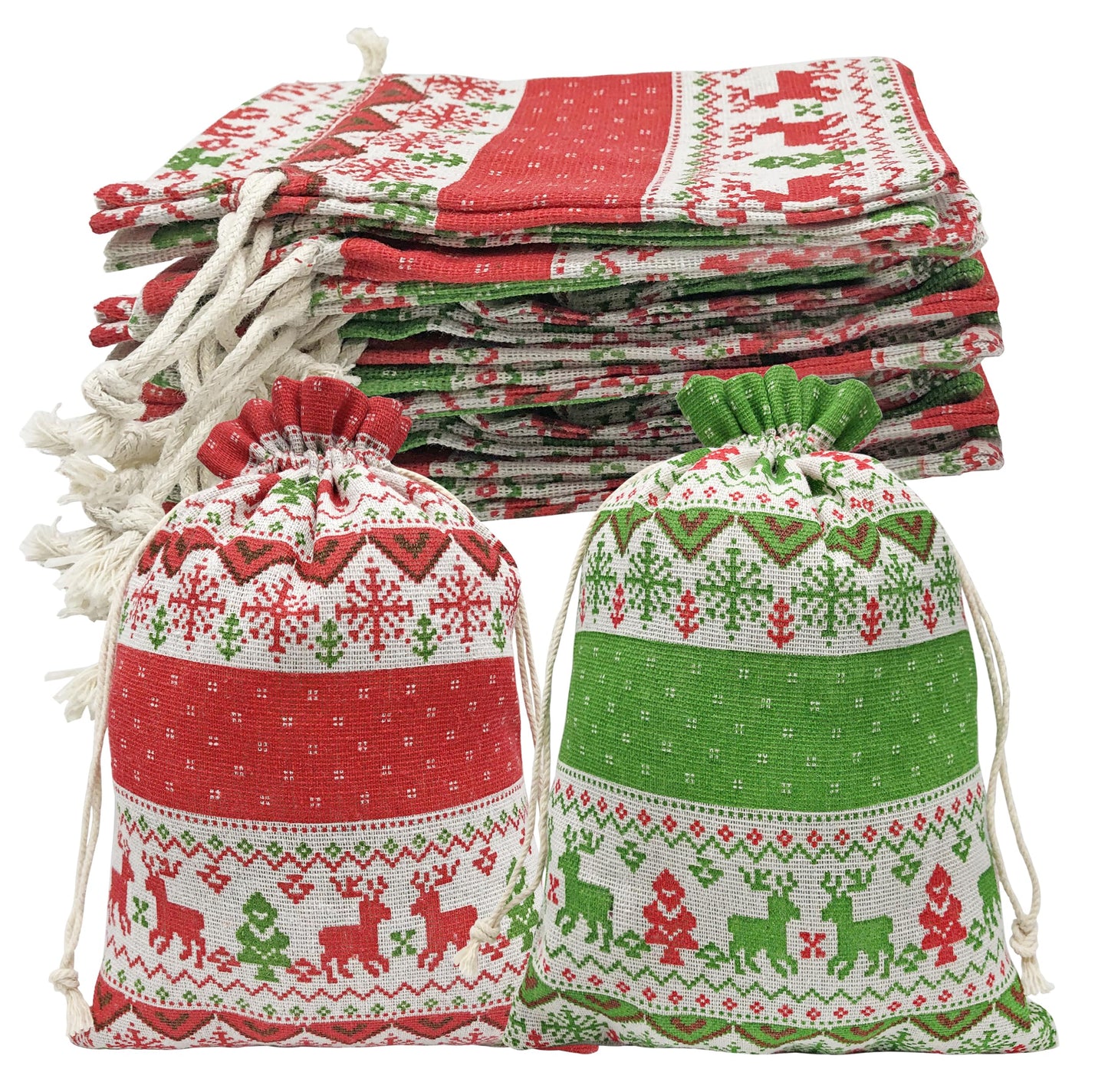 Jexila 24PCS Christmas Burlap Gift Bags 6X9 Inch Large Christmas Drawstring Goody Candy Treat Bags Reusable Christmas Linen Party Favor Pouch Jute Holiday Small Presents Wrapping Bags