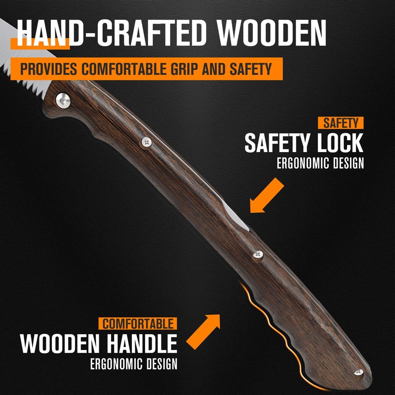 ALDIPRO 7" Folding Hand Saw with Genuine Wenge Wood Handle & Premium Brown Leather Sheath, Heavy Duty SK5 High Carbon Steel Pruning Saw for Bushcraft, Survival Gear, Camping & Tree Trimming, Gift