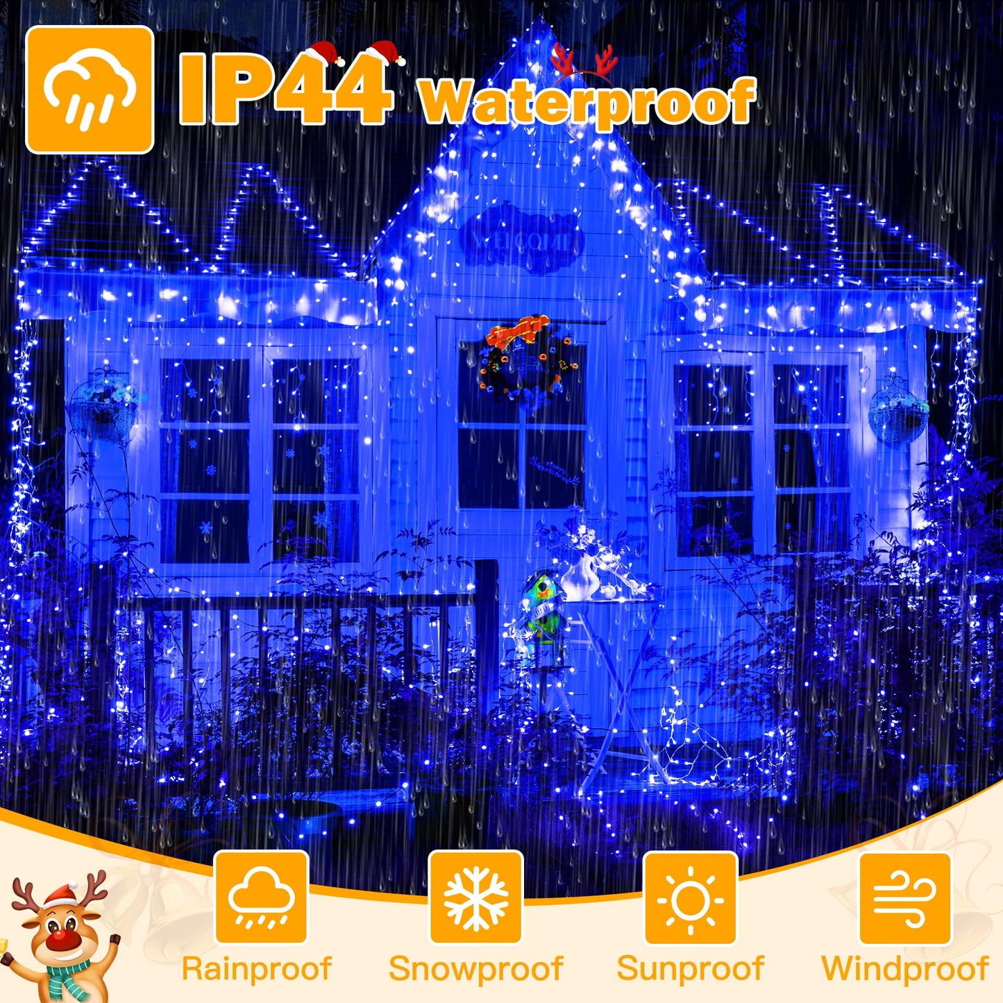 Ollny Icicle Lights for Outside 720LED 60FT, Blue Christmas Lights with Remote 8 Modes Dimmable, Waterproof Connectable Timer Hanging Light for House Outdoor Yard Indoor Decorations