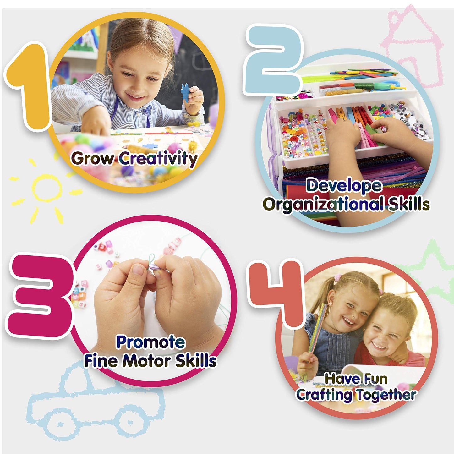 Olly Kids Arts and Crafts Supplies for Kids Girls 4 5 6 7 8 9 10 11 & 12- Ultimate Crafting Supply Carboodle in Portable 3 Layered Plastic Art Box