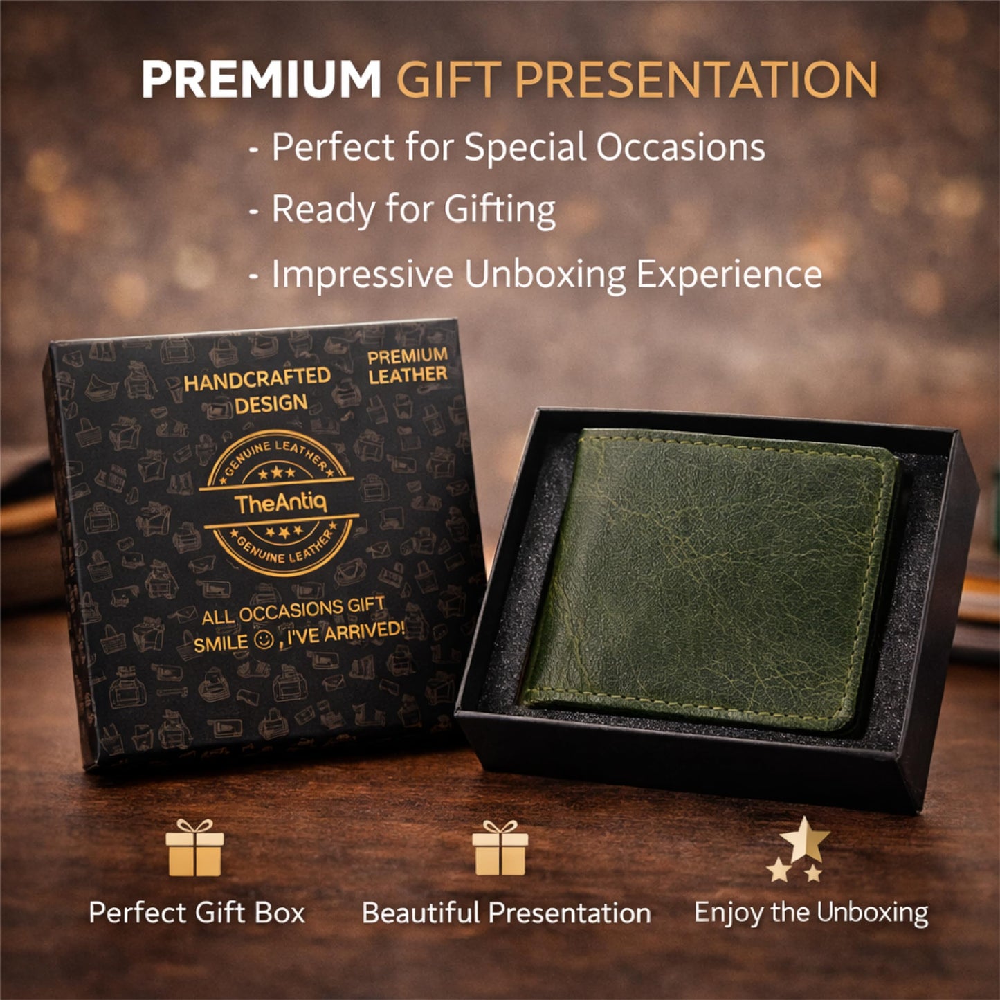 TheAntiq Genuine Leather Bifold Card Holder Wallet for Men & Women Slim Minimalist Front Pocket Credit Card Wallet, Compact Travel & Everyday Carry - Forest Green