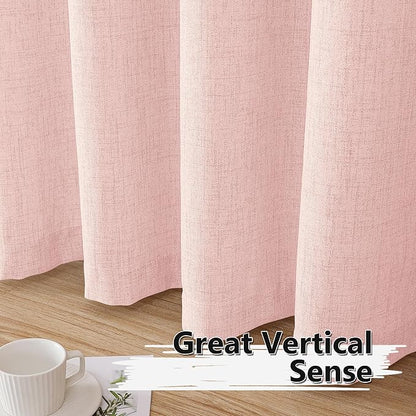 Tollpiz Short Linen Curtain Living Room Rod Pocket Semi Sheer Curtains Burlap Light Filtering Thick Linen Drape for Bedroom, 54 x 45 inches Long, Pink, Set of 2 Panels