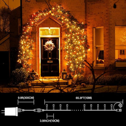LAMPHOME 33ft Golden Christmas Decorative Mini Lights, 100 LED Transparent Wire Fairy Starry String Lights Plug in, 11 Lighting Modes, for Indoor Outdoor Xmas Tree Wedding Party Decoration (Yellow)